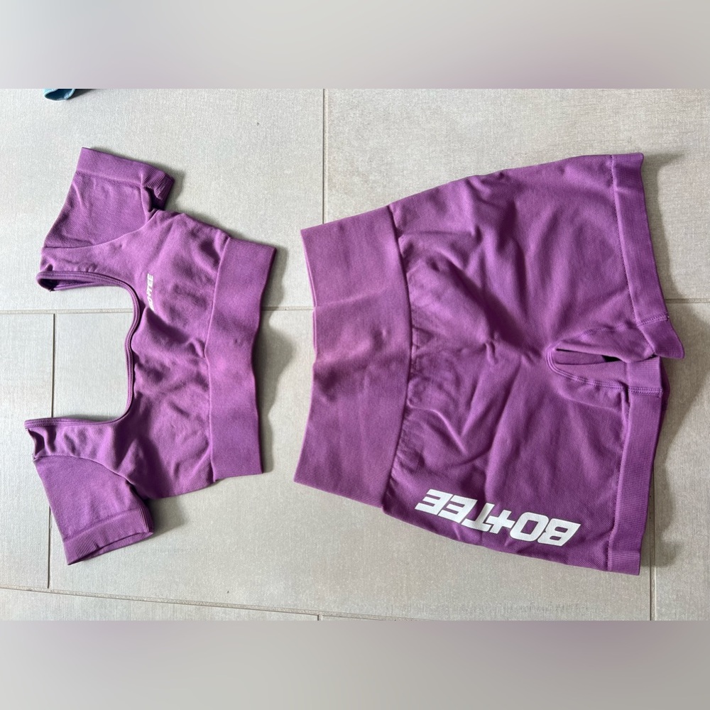 Bo+Tee matching workout set in purple